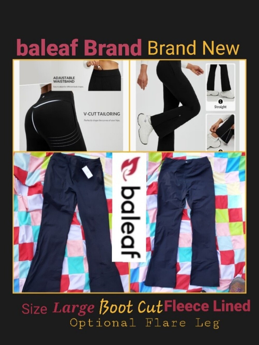 baleaf Women's Fleece Lined Pants Winter Flare Yoga Pants Warm Thermal Bootcut L
